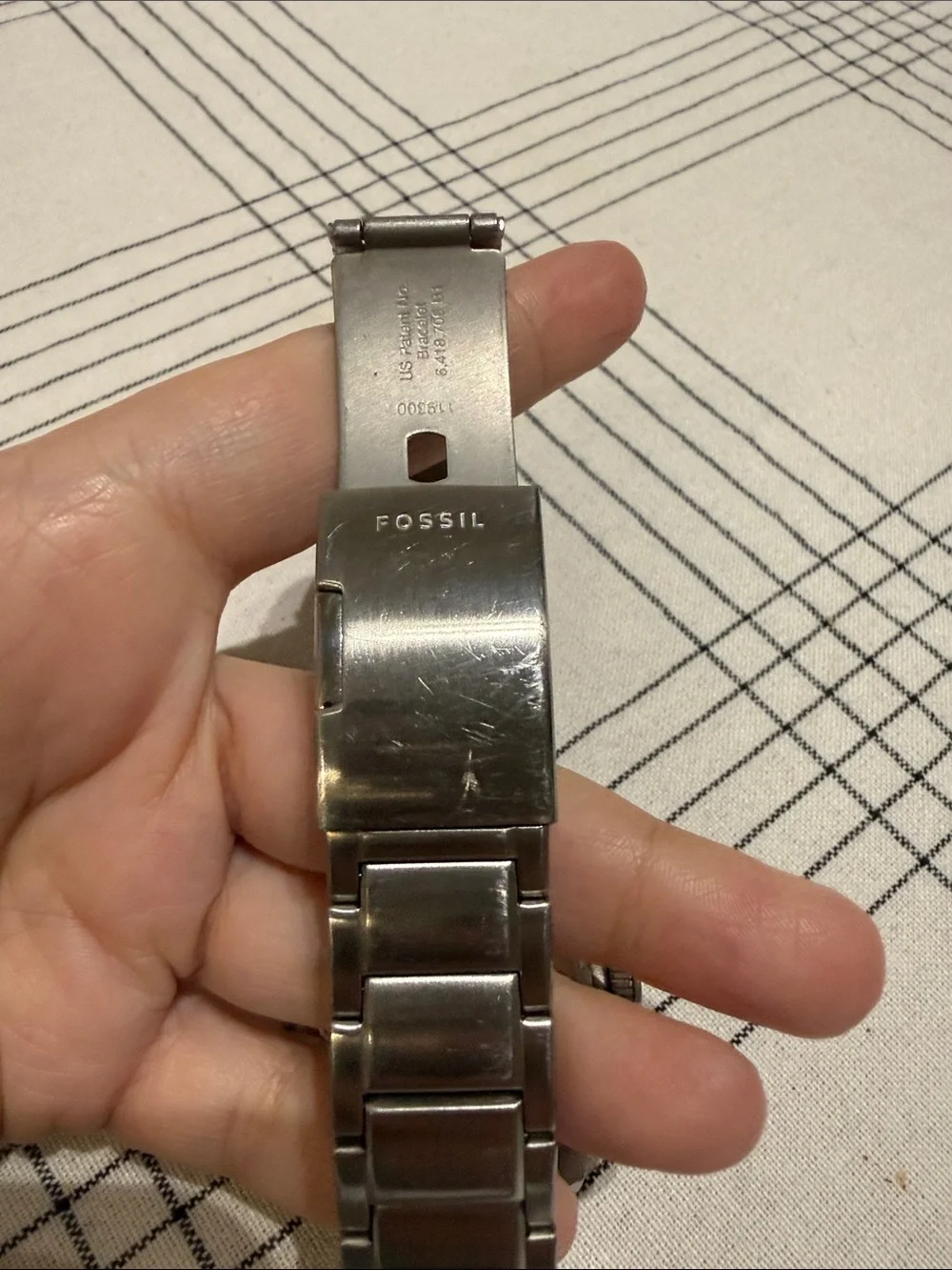 Fossil Silver Watch with White Dial and Blue Subdials